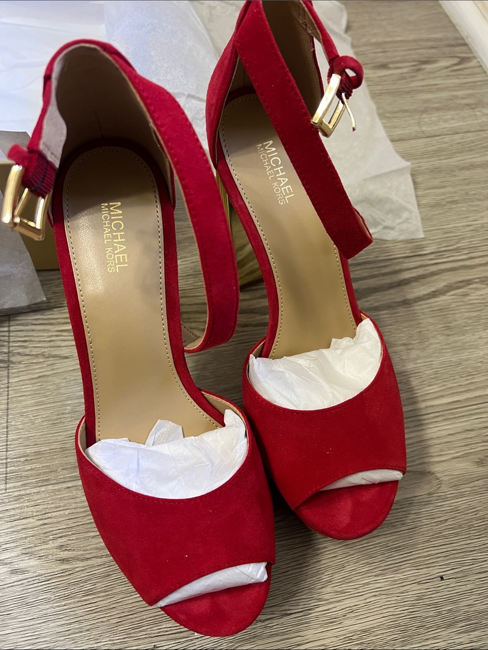 Michael Kors Red Suede Peep-Toe Ankle Strap Heels